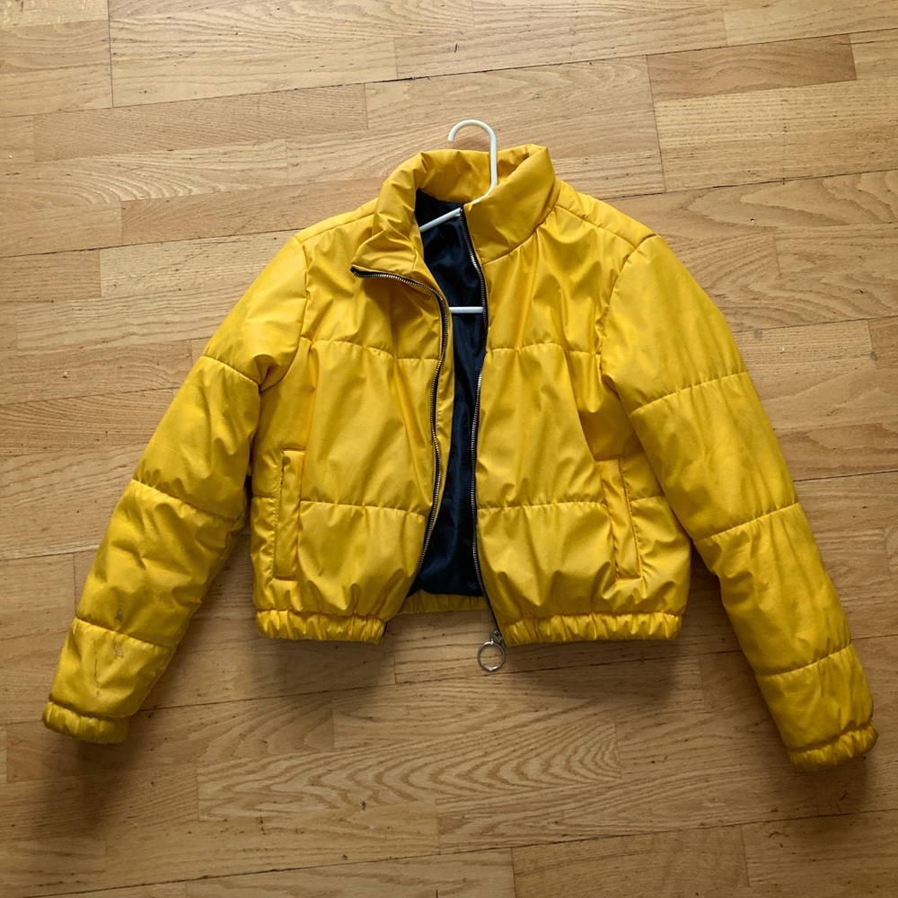 Yellow Cropped Puffer Jacket